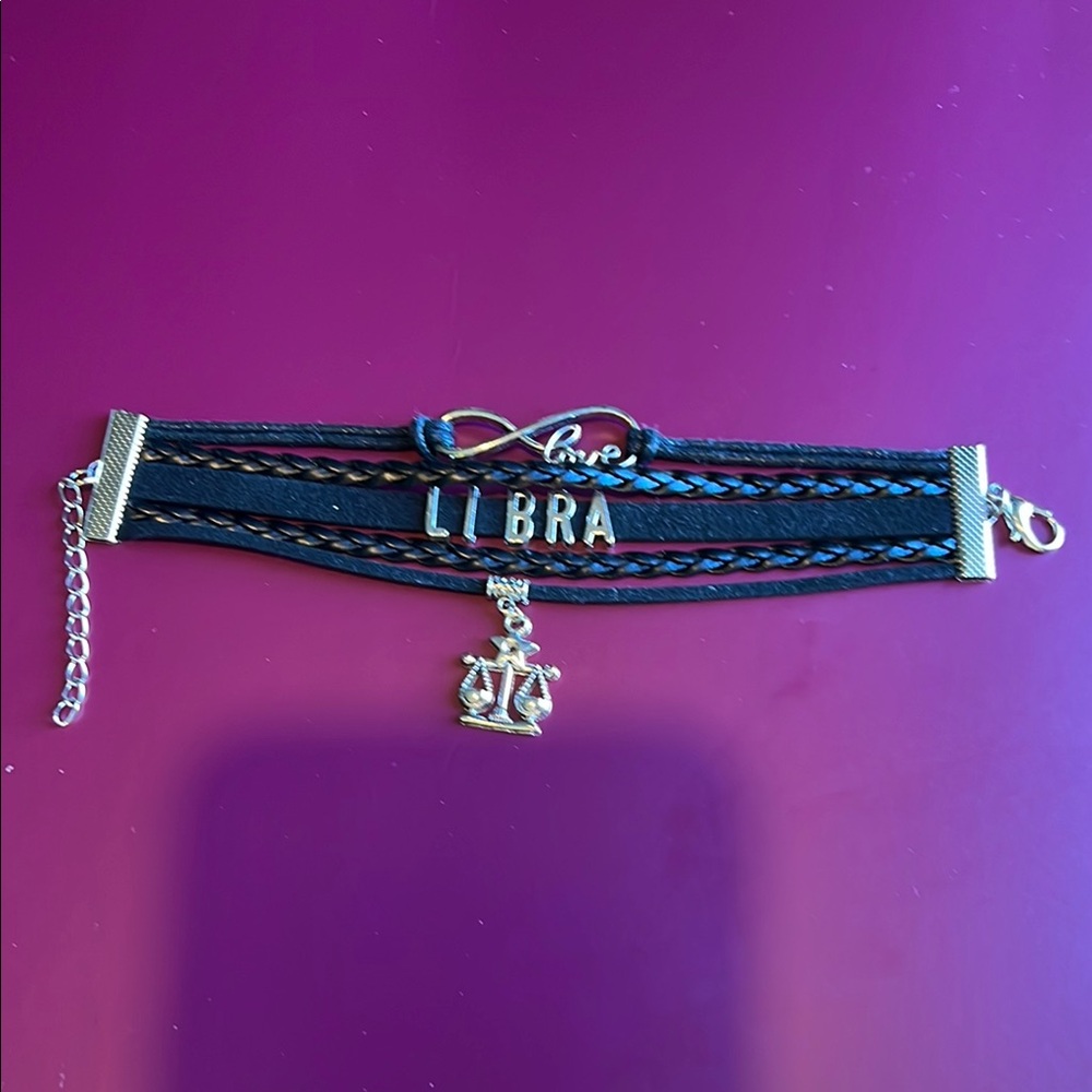 Love Infinity sign Black Libra Bracelet with Silver Charm Unisex